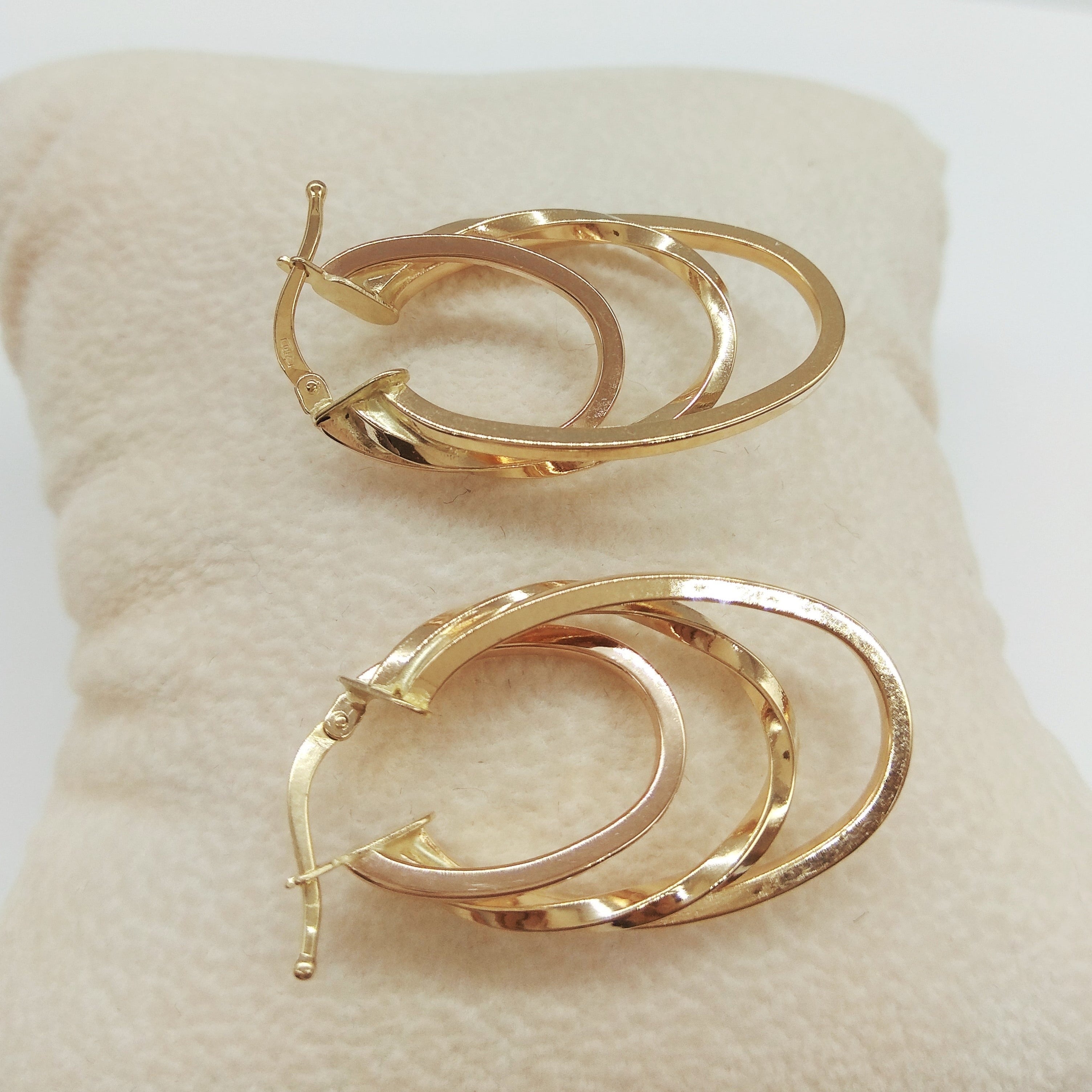 18K Pure Gold Oval Earring Set