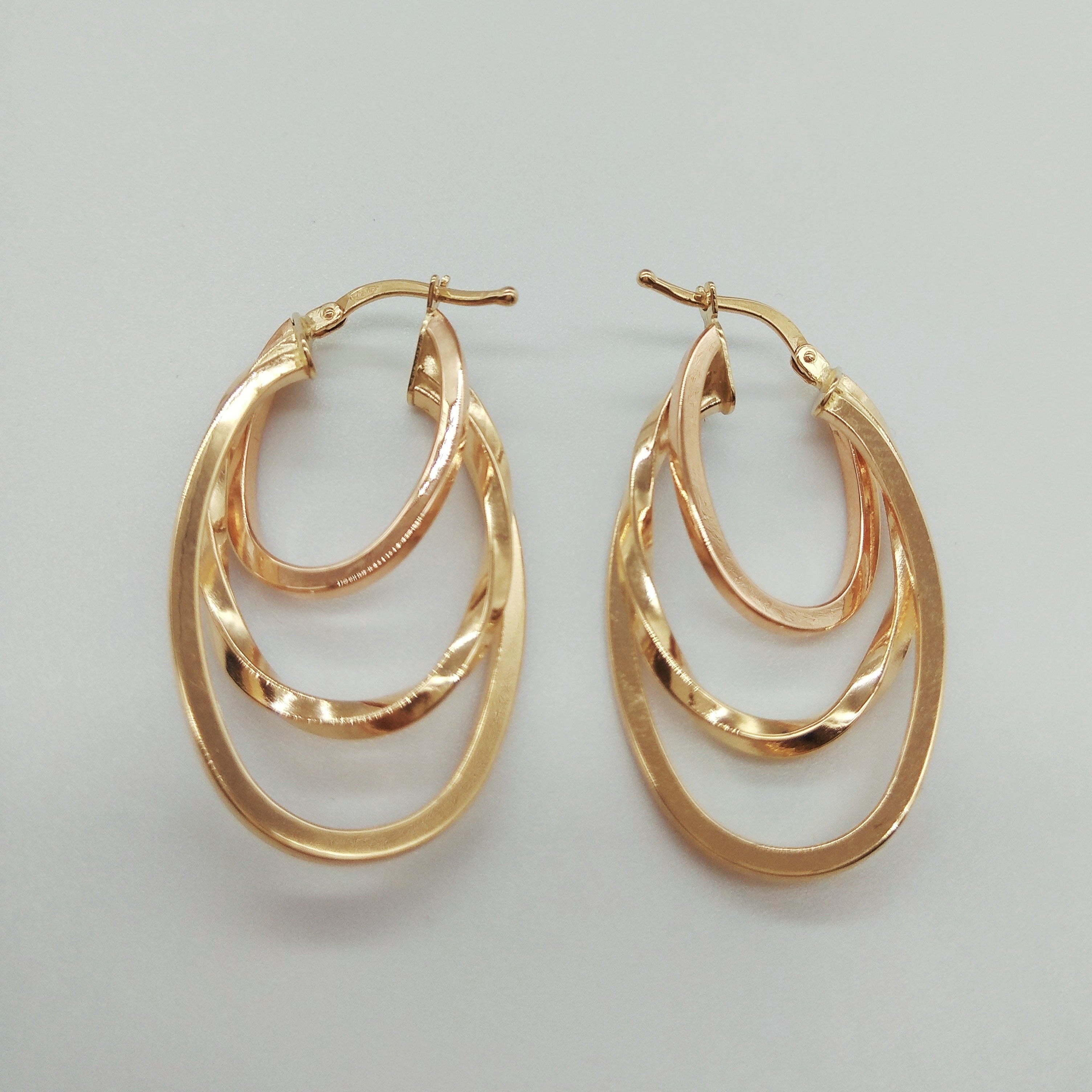 18K Pure Gold Oval Earring Set