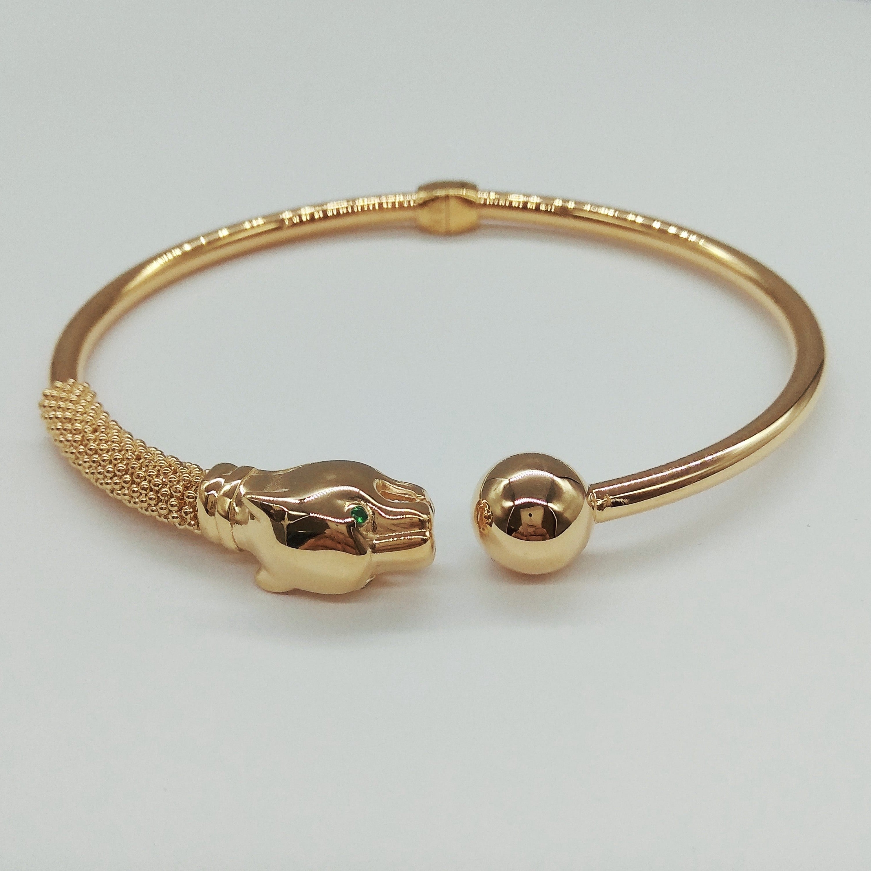 18K Pure Gold Panther Ball Bangle