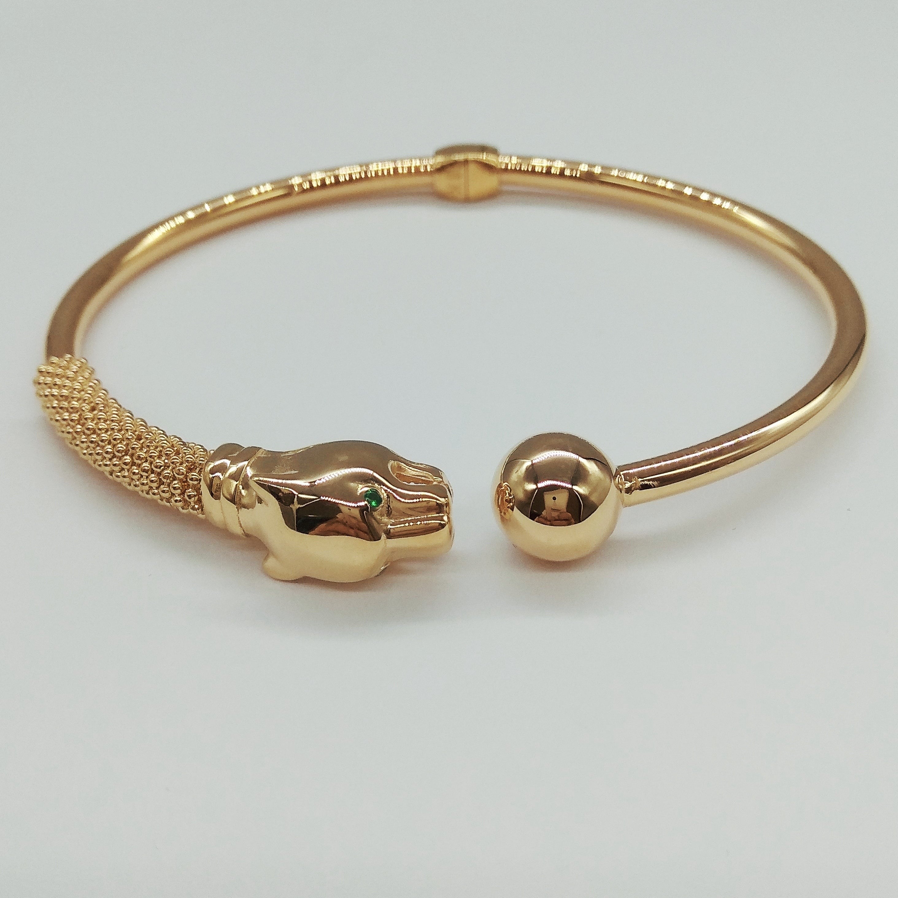 18K Pure Gold Panther Ball Bangle