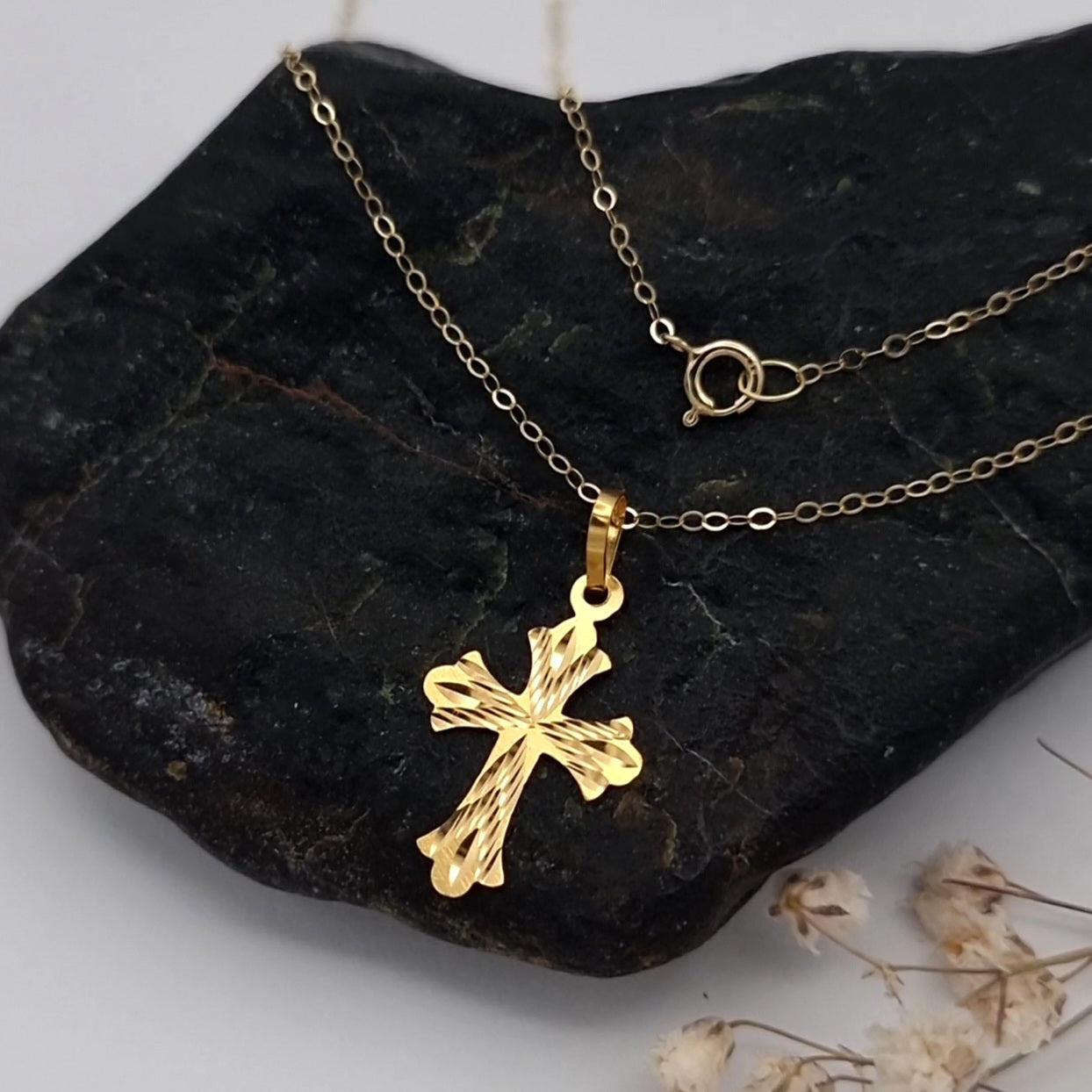 18K Pure Gold Cross Necklace