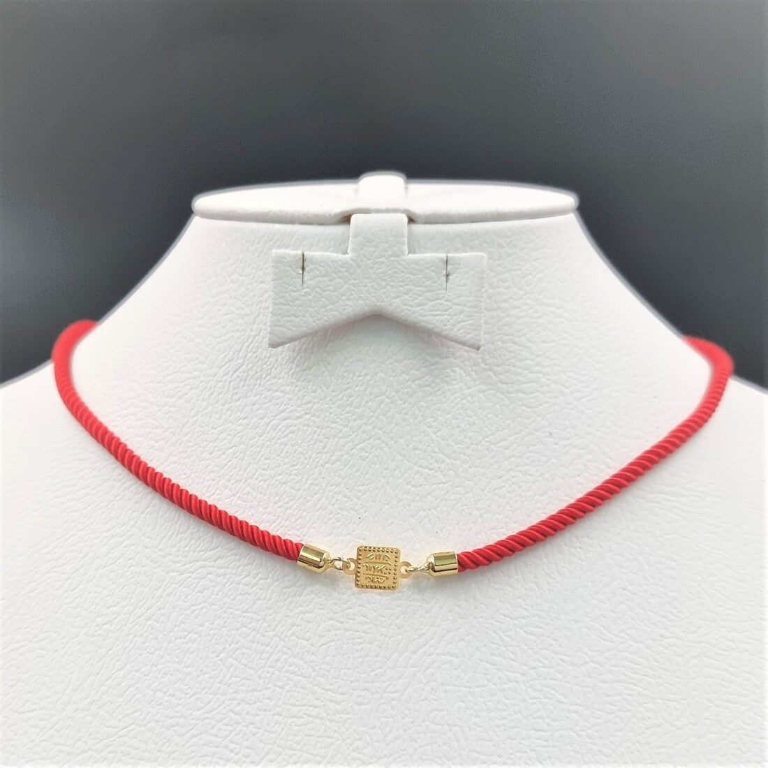 21K Pure Gold Red Thread Adjustable Square Necklace