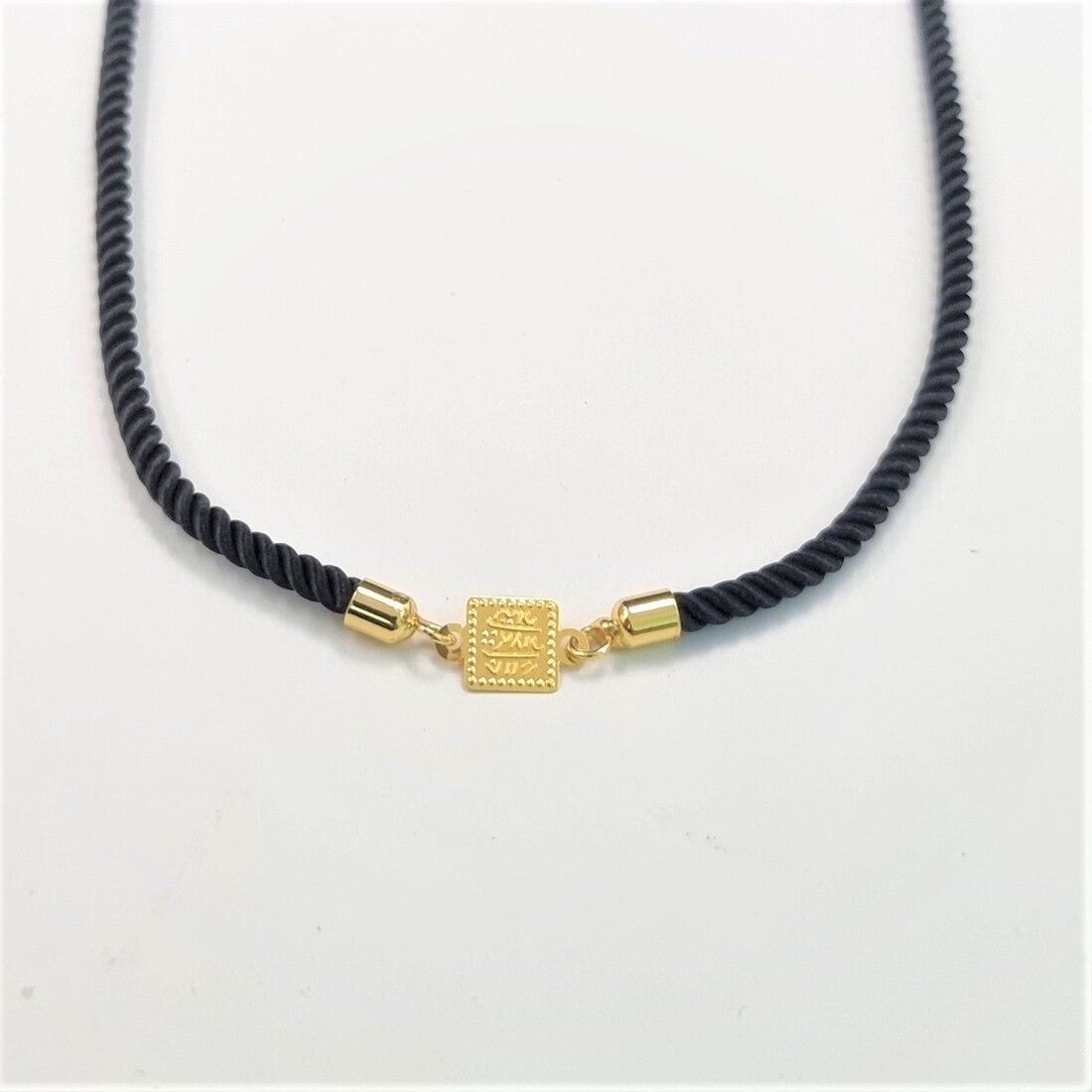 21K Pure Gold Black Thread Adjustable Square Necklace