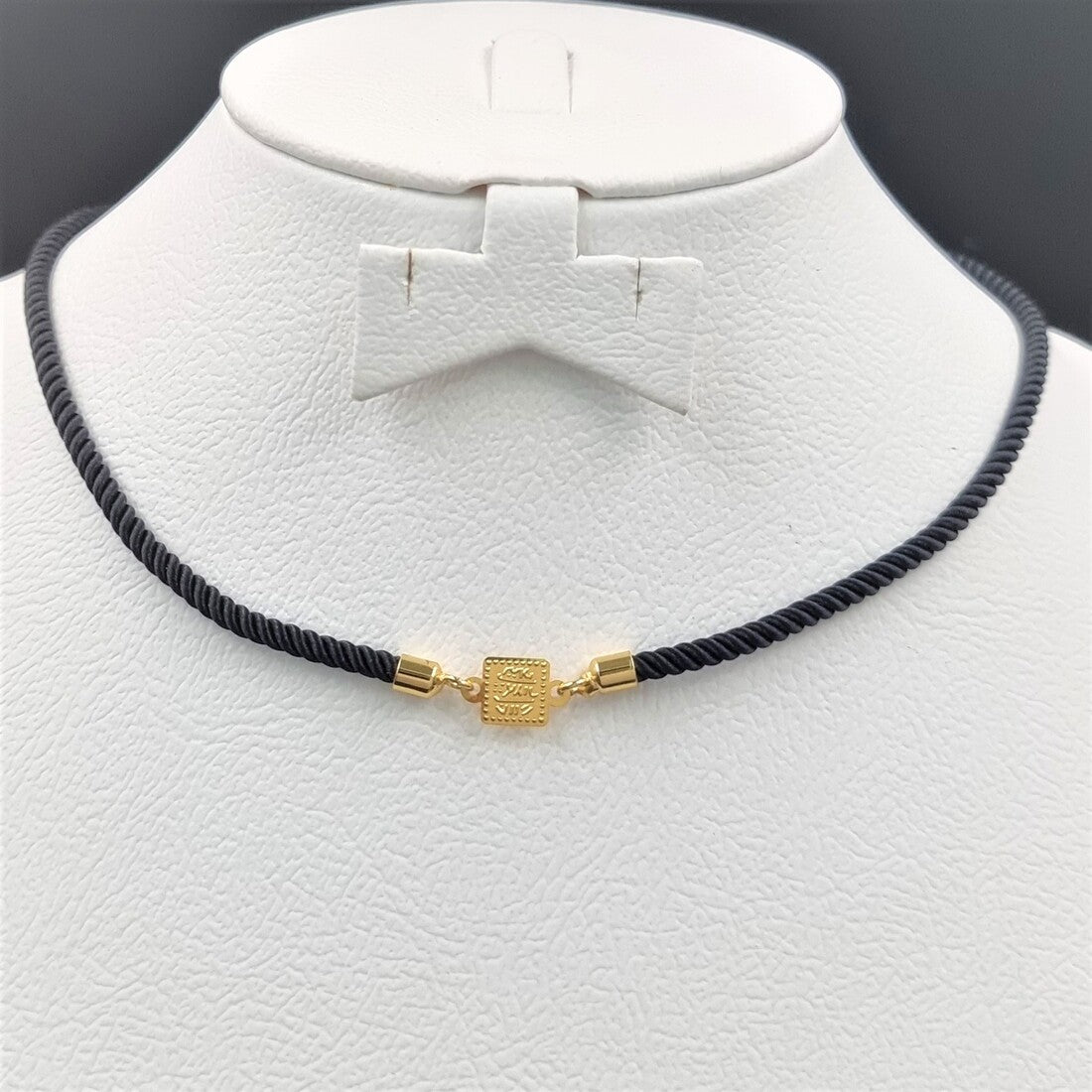 21K Pure Gold Black Thread Adjustable Square Necklace