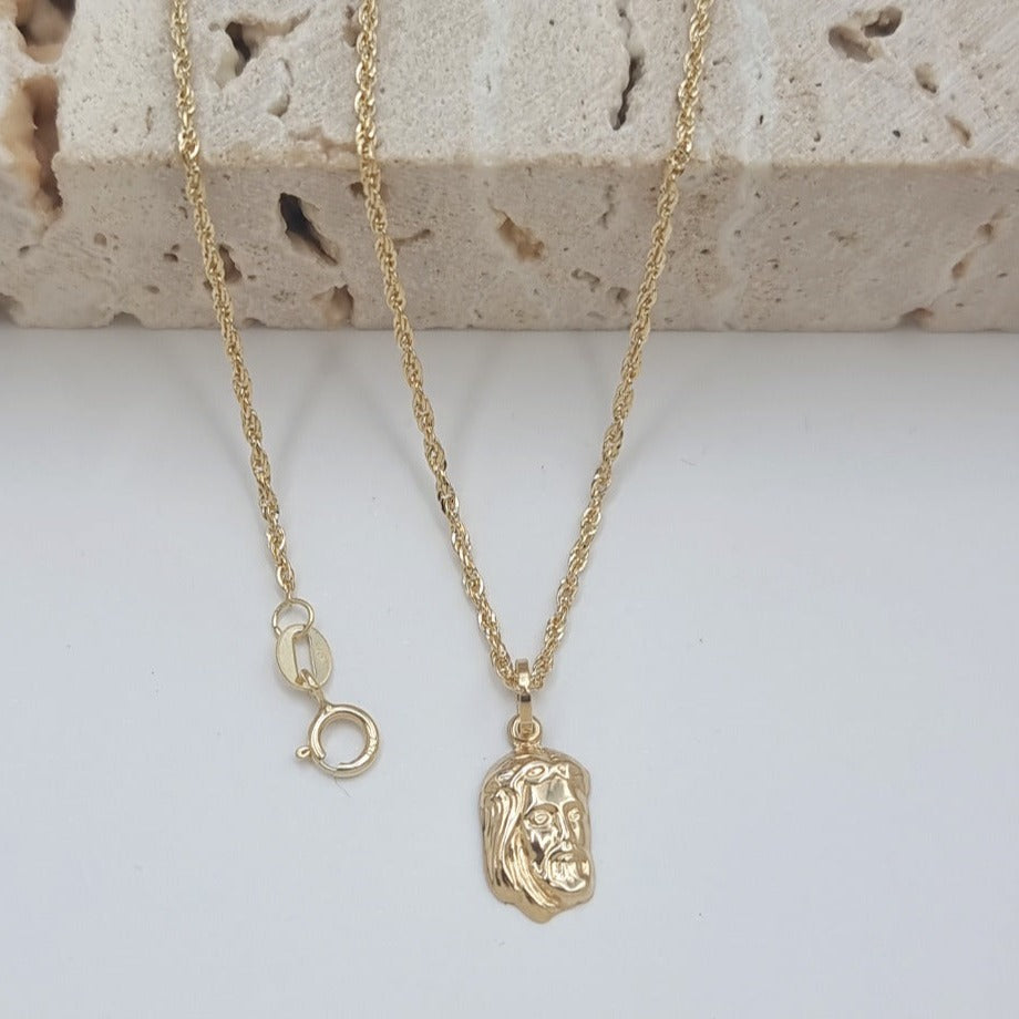 18K Pure Gold Jesus Face Necklace