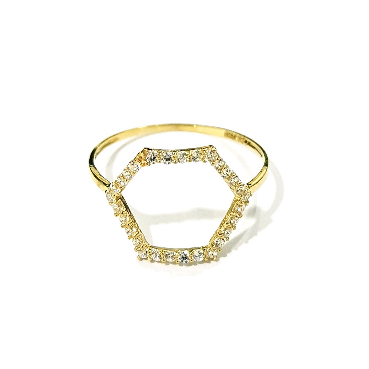 18K Pure Gold Hexagon Design w/ Zircon Stone Ring