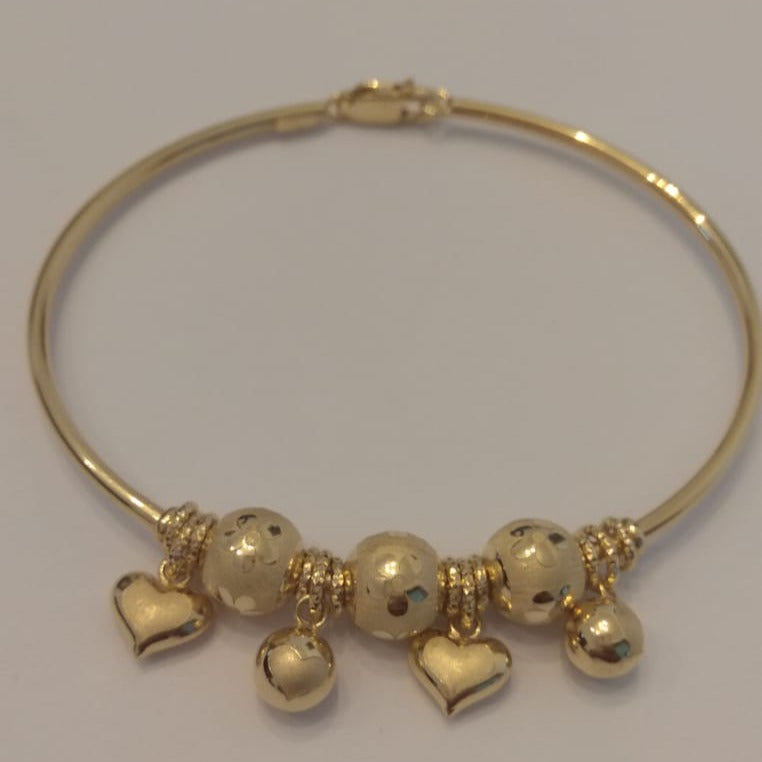 18K Pure Gold Heart Ball Bangle