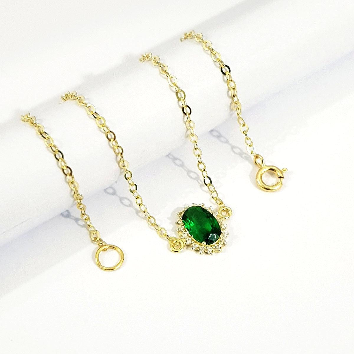 18K Pure Gold Green Stone Bracelet