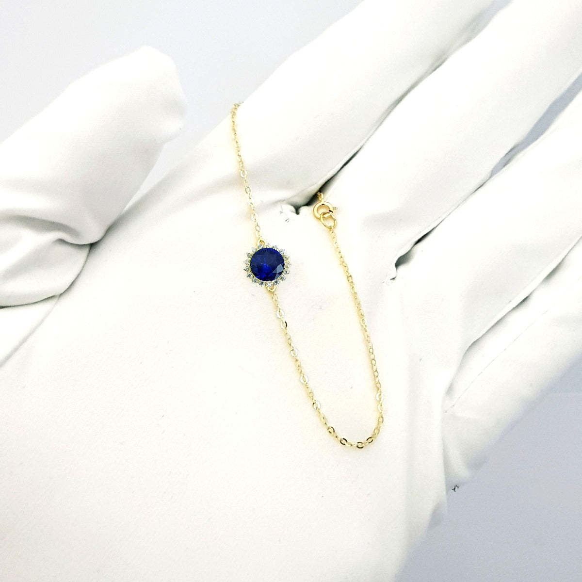 18K Pure Gold Blue Stone Bracelet