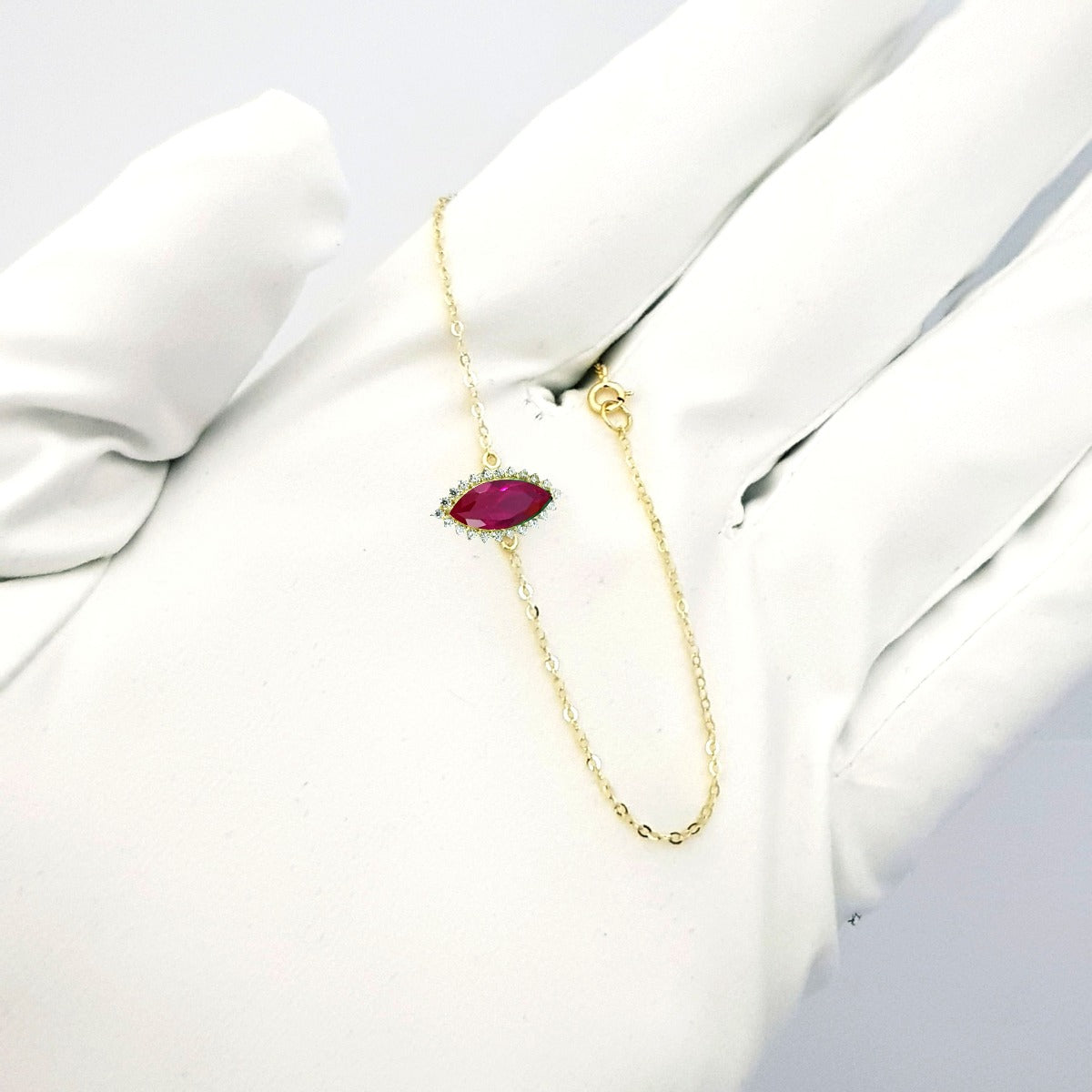 18K Pure Gold Pink Stone Bracelet