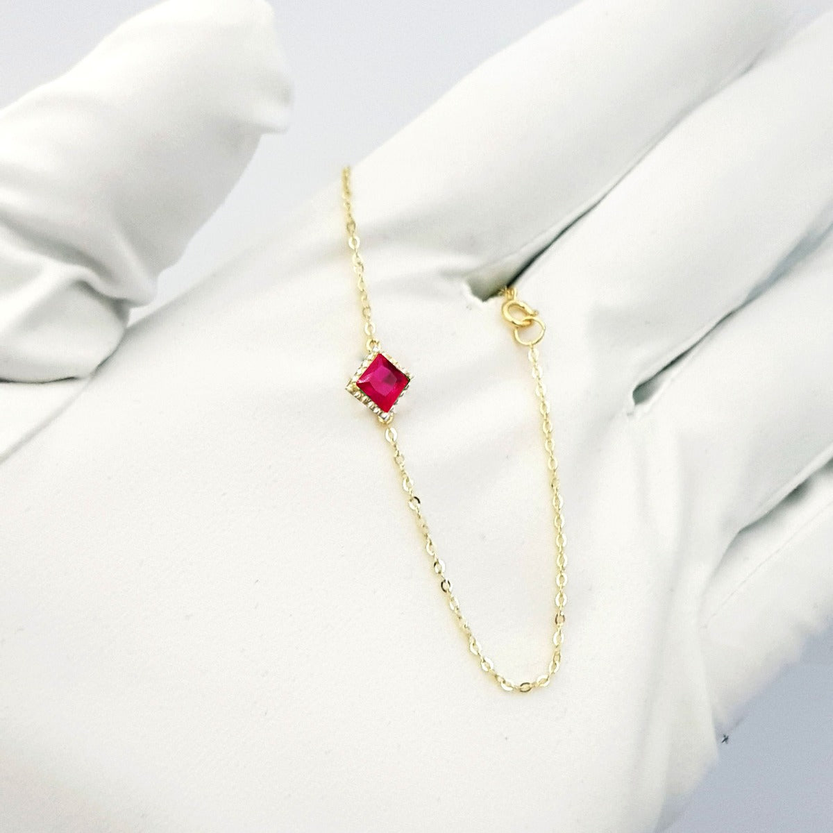 18K Pure Gold Pink Stone Bracelet