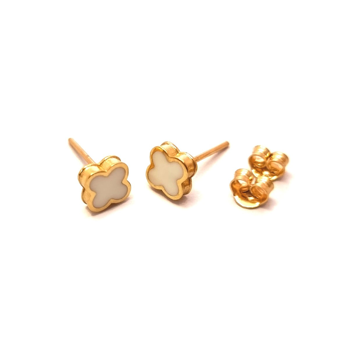 18K Pure Gold White Elegant Stud Earrings Design