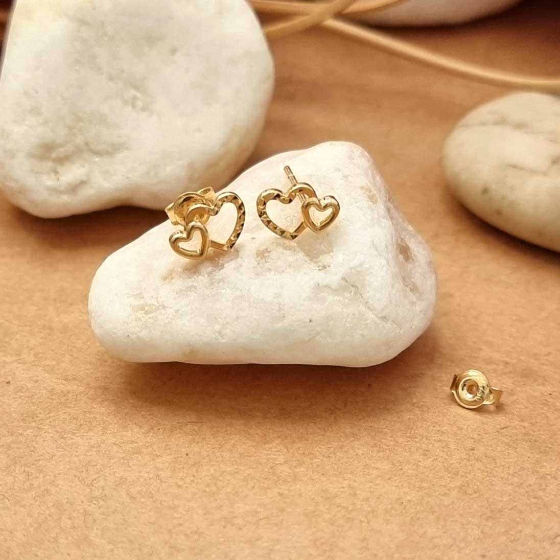 18K Pure Gold Double Heart Earrings Design