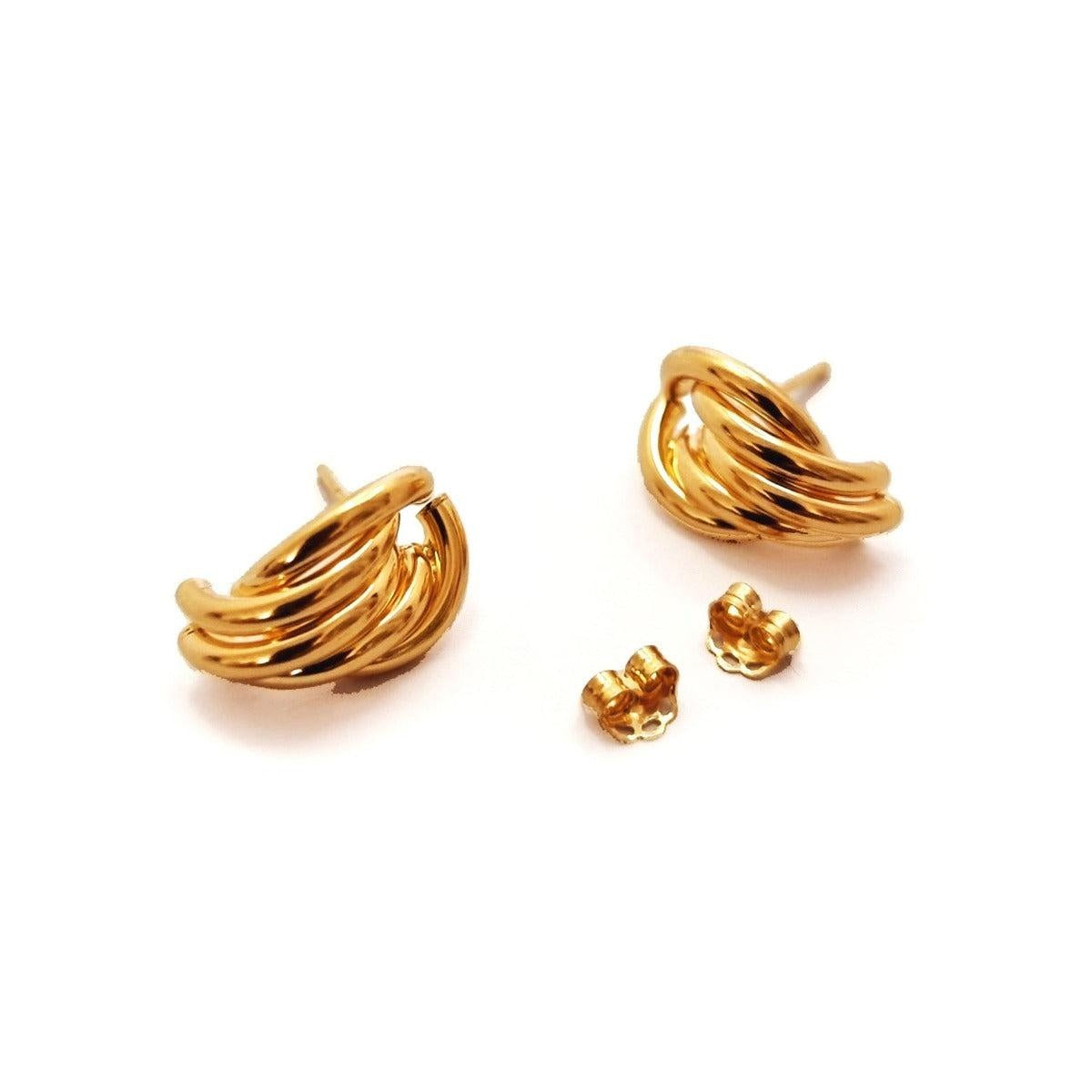 18K Pure Gold 4 Layer Tube Stud Earring Set