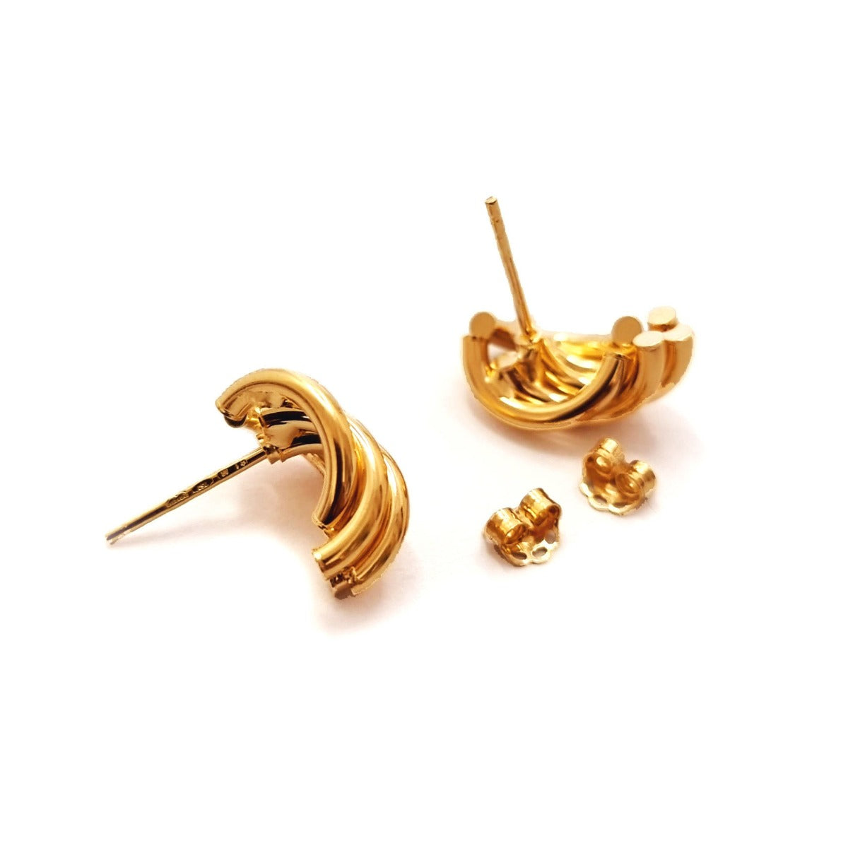 18K Pure Gold 4 Layer Tube Stud Earring Set