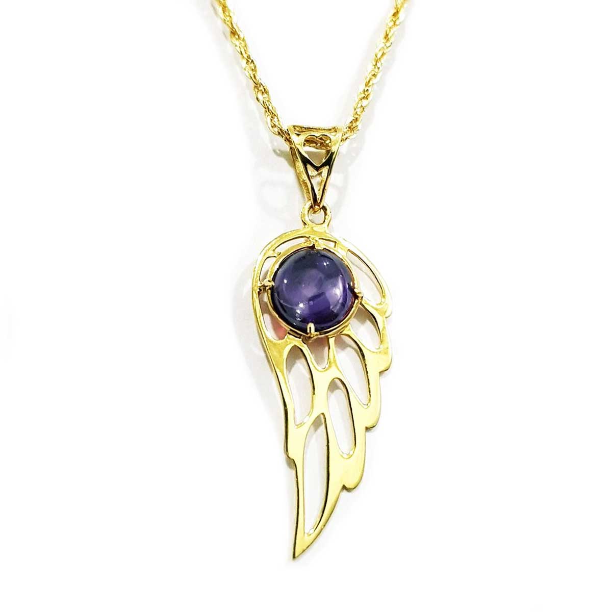 18K Pure Gold Wings Stone Necklace