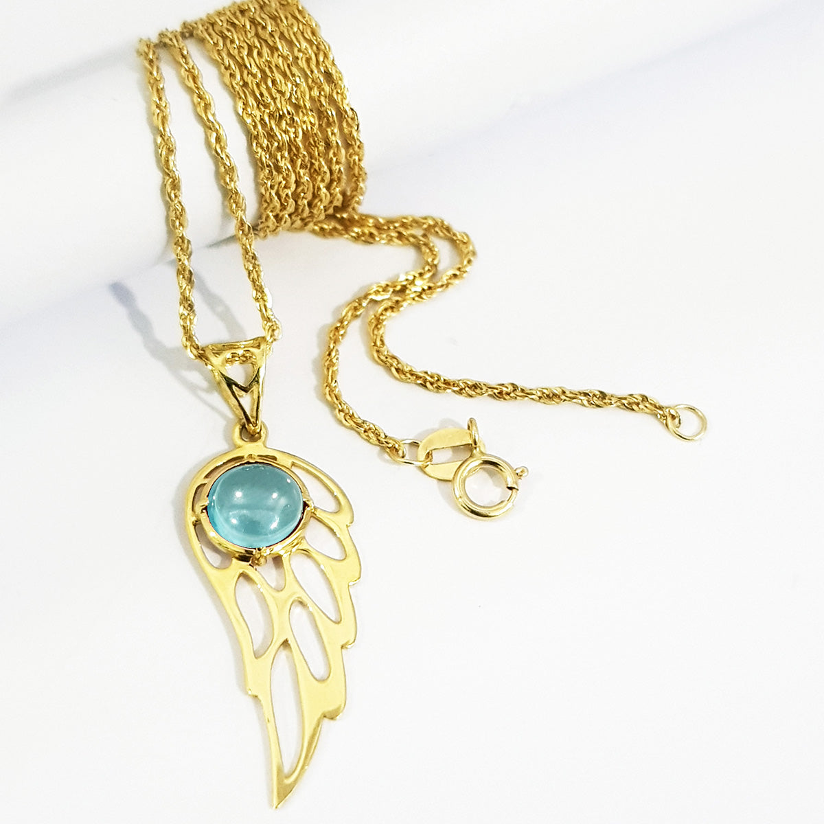 18K Pure Gold Wings Stone Necklace