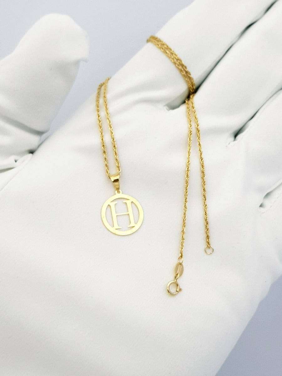 18K Pure Gold Letter H Design Necklace