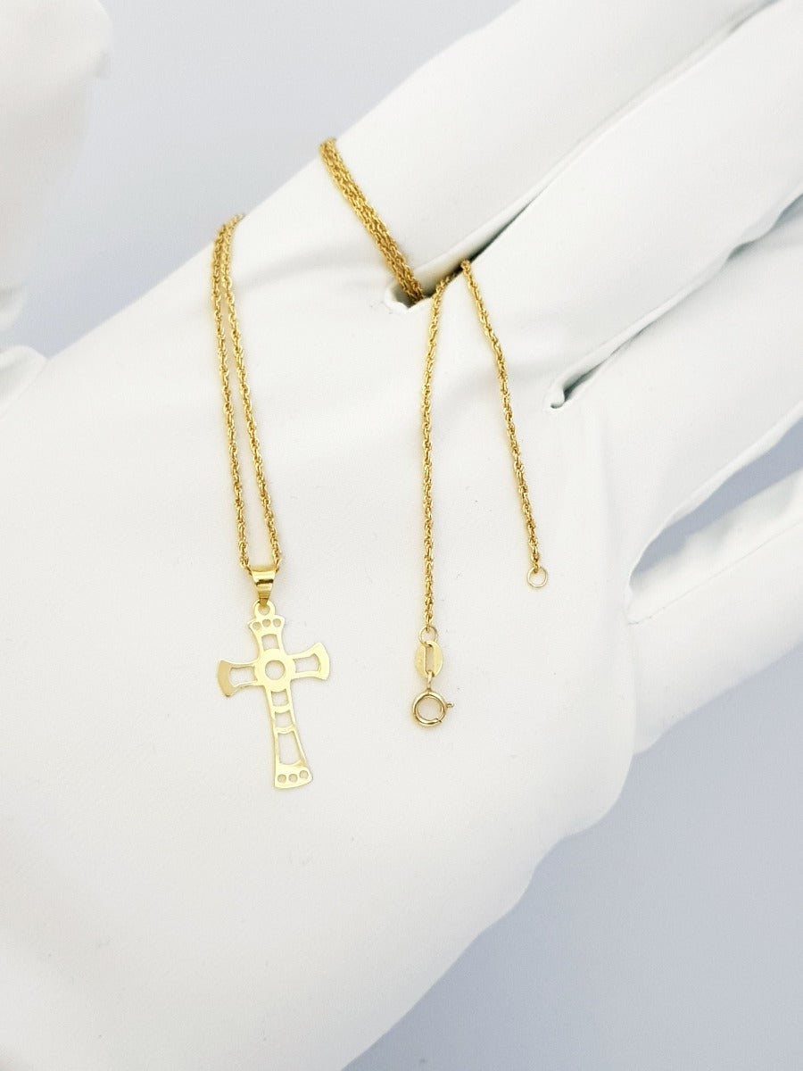 18K Pure Gold Cross Design Necklace