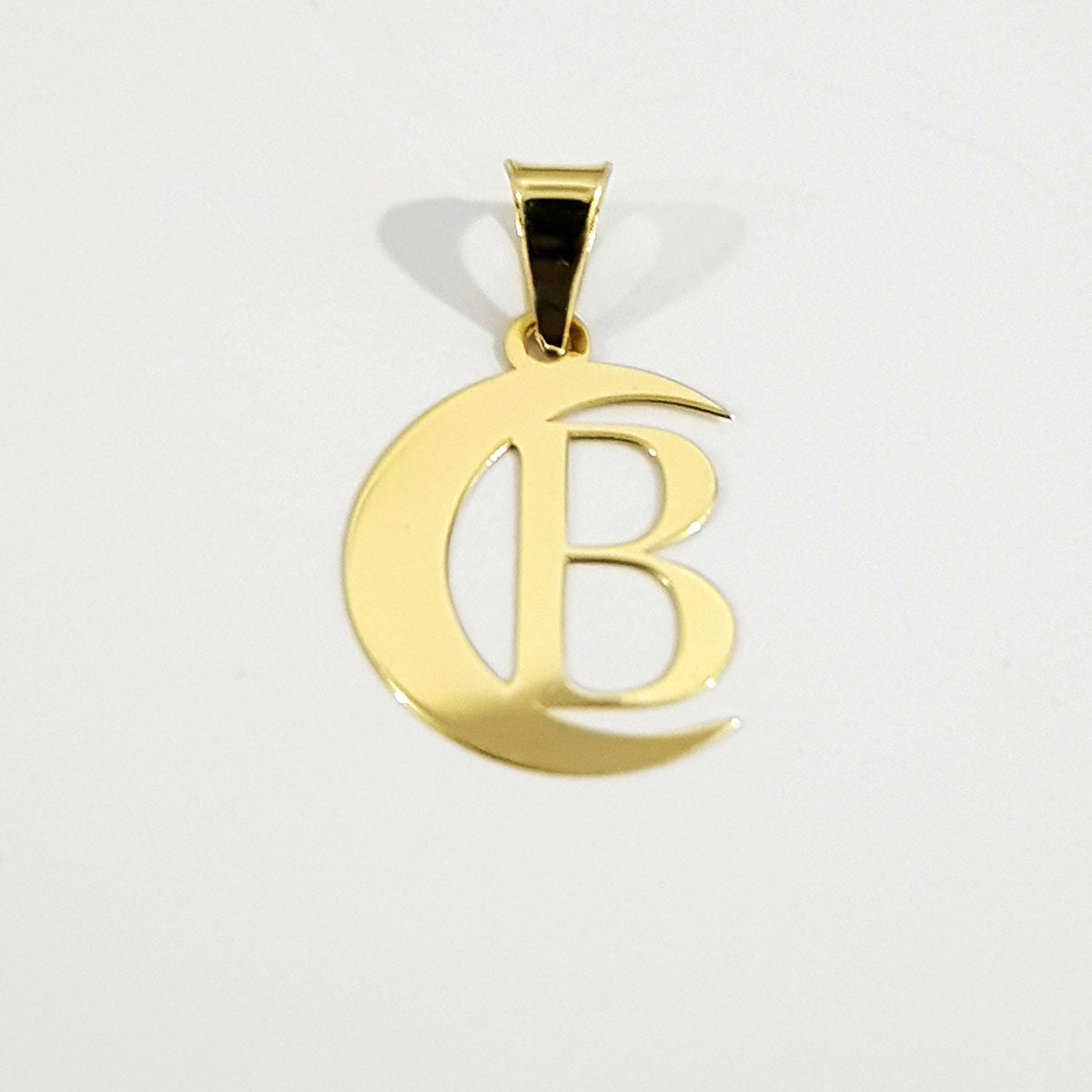 18K Pure Gold Halfmoon Letter B Design Necklace