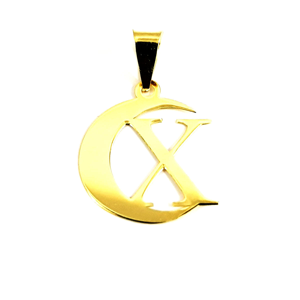 18K Pure Gold Halfmoon Letter X Design Necklace