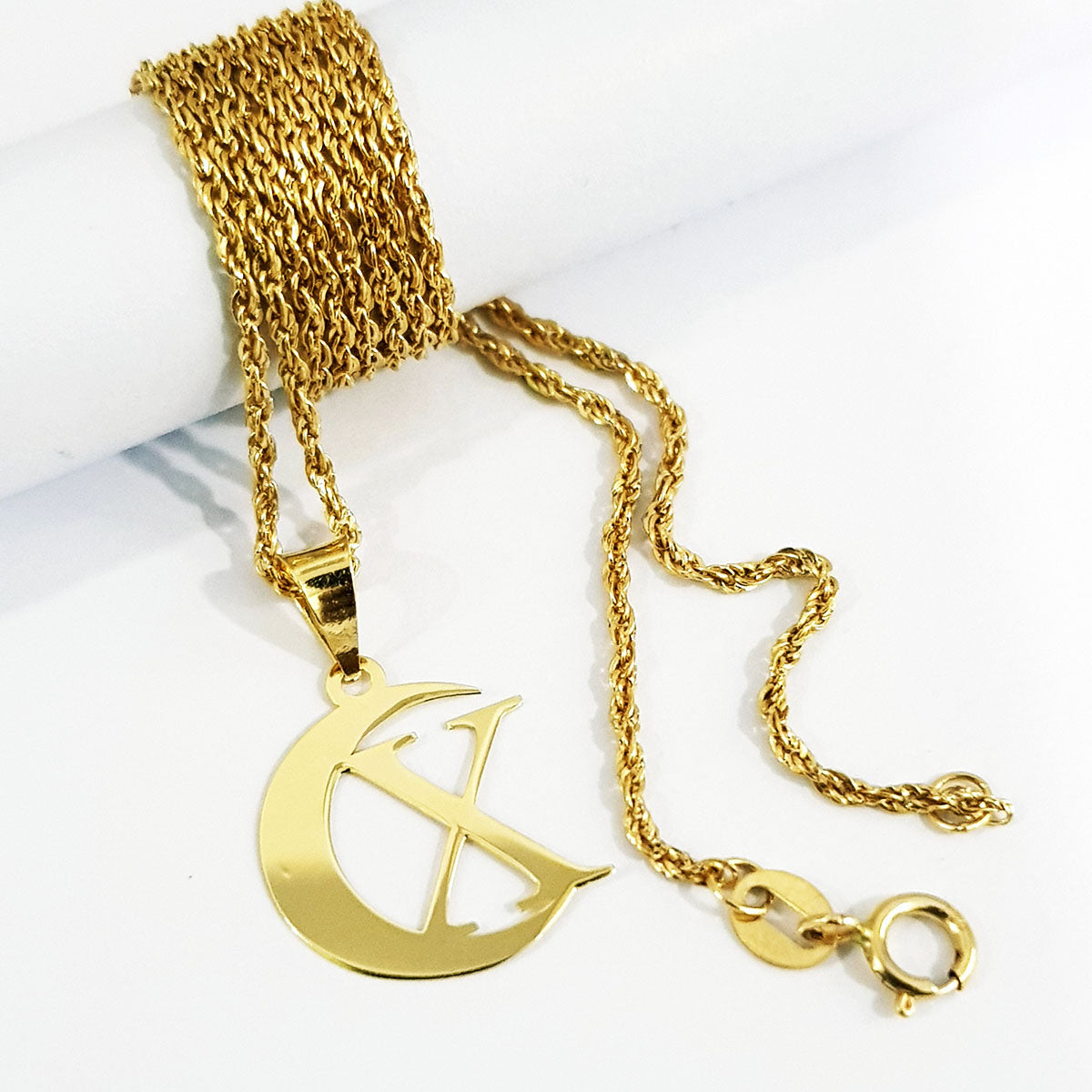 18K Pure Gold Halfmoon Letter X Design Necklace