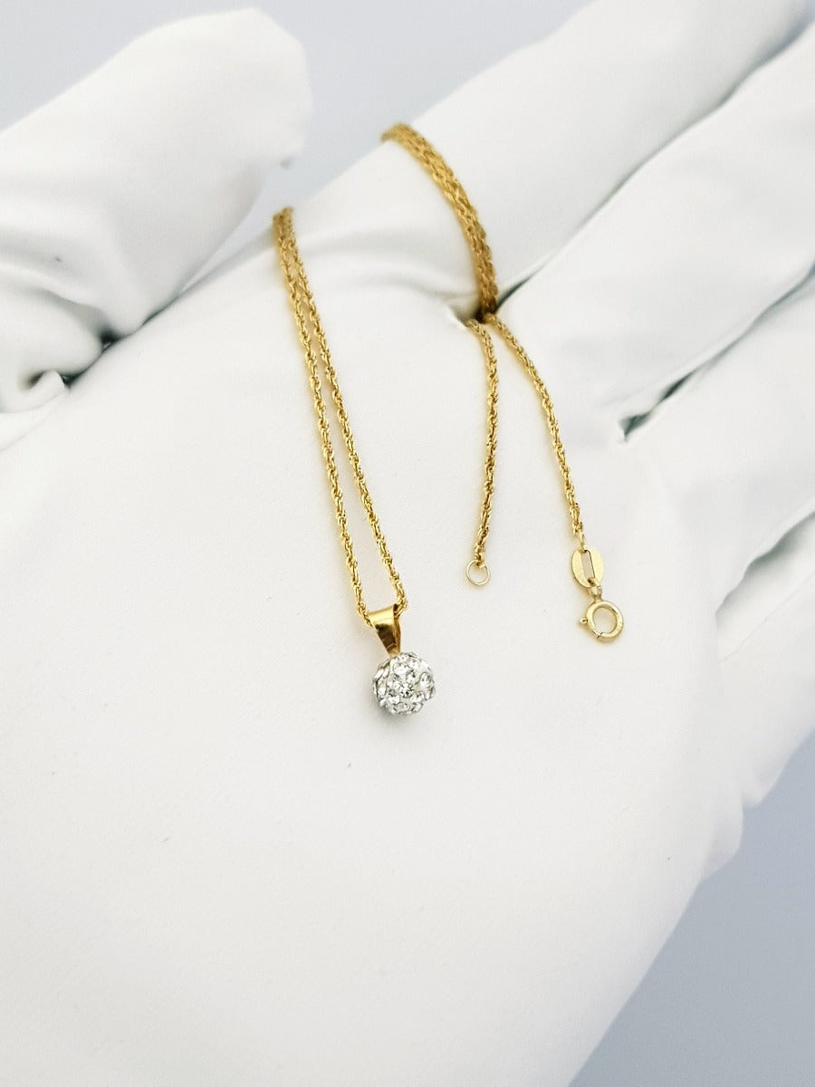 18K Pure Gold Ball Crystal Necklace