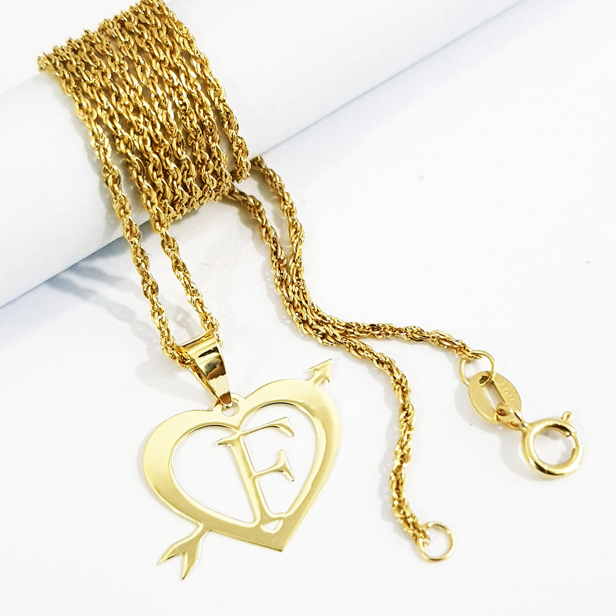 18K Pure Gold Heart Letter F Design Necklace
