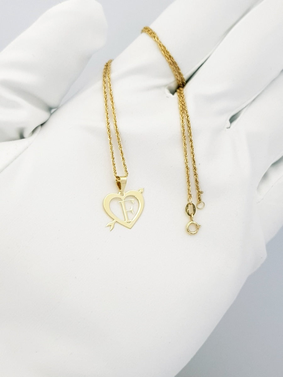18K Pure Gold Heart Letter F Design Necklace