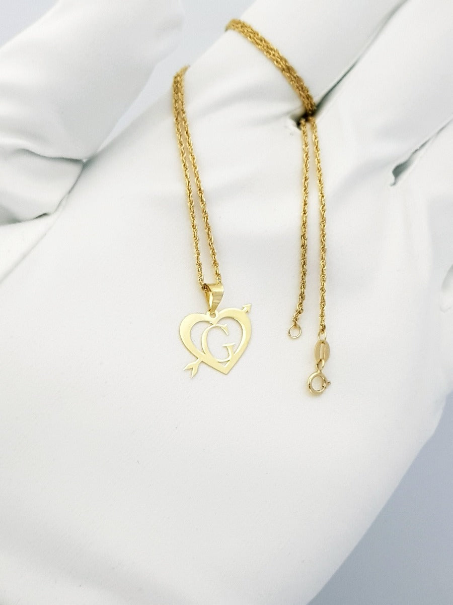 18K Pure Gold Heart Letter G Design Necklace