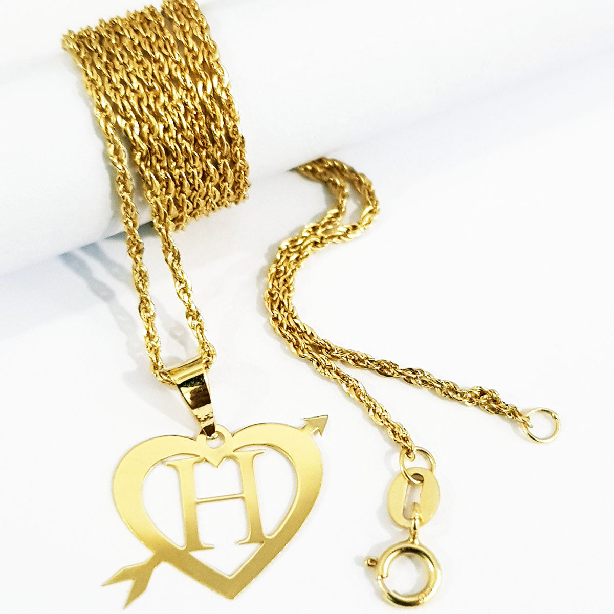 18K Pure Gold Heart Letter H Design Necklace