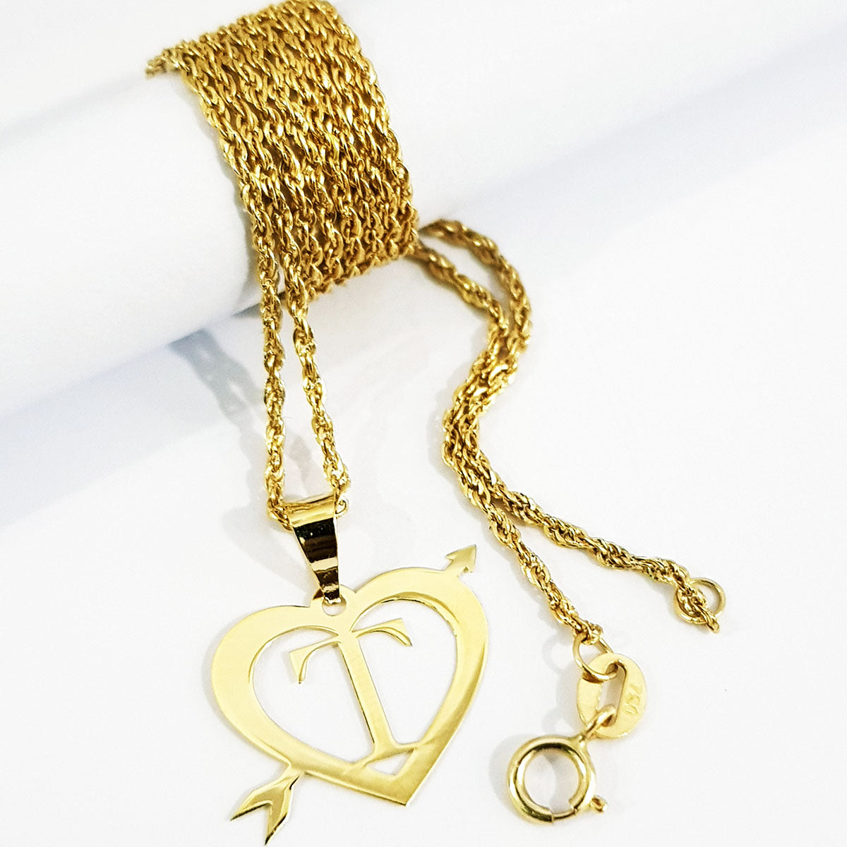 18K Pure Gold Heart Letter T Design Necklace