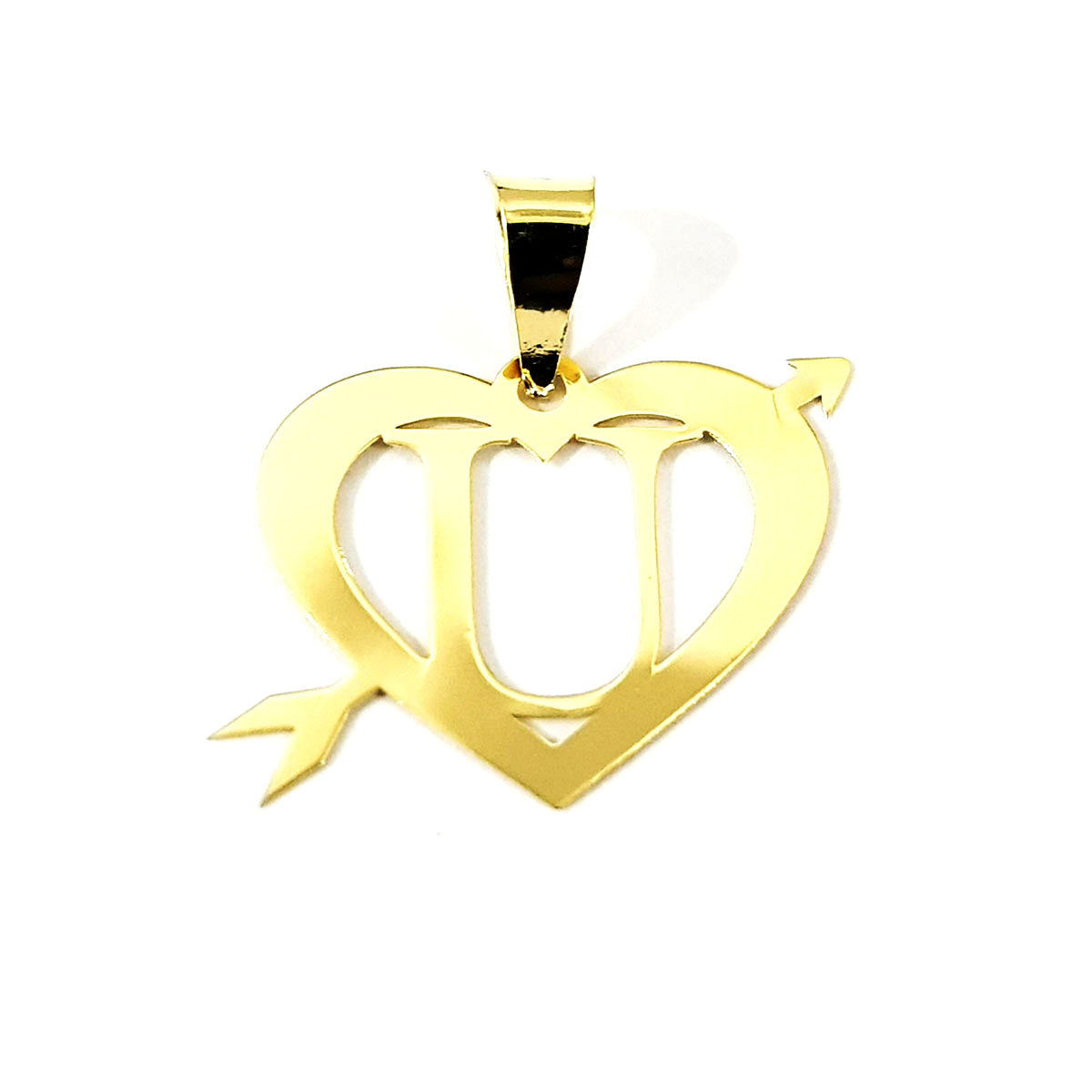 18K Pure Gold Heart Letter U Design Necklace