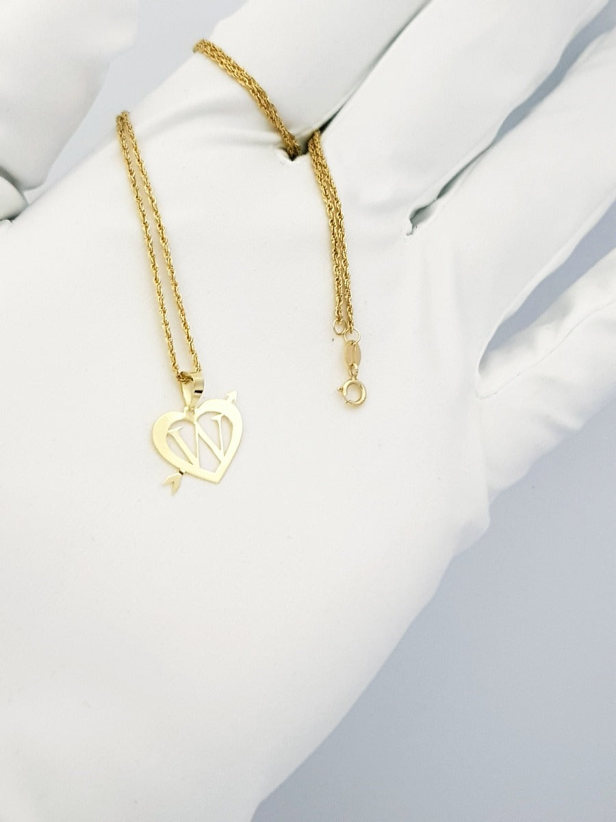 18K Pure Gold Heart Letter W Design Necklace