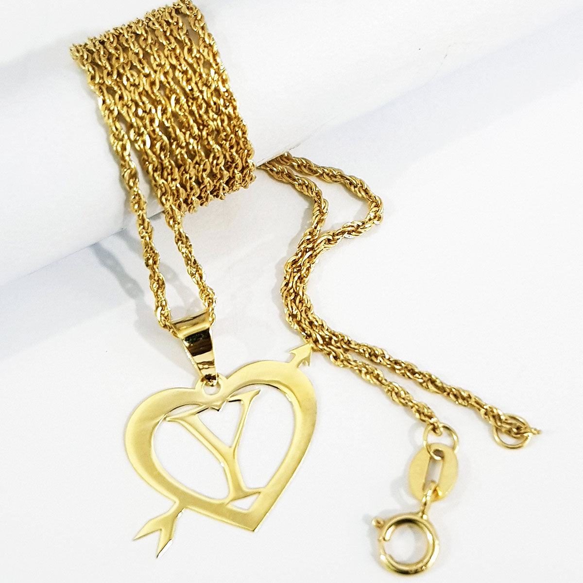 18K Pure Gold Heart Letter Y Design Necklace