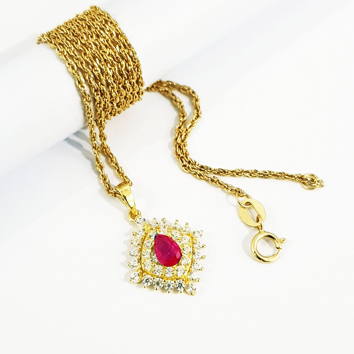 18K Pure Gold Zircon stone Necklace