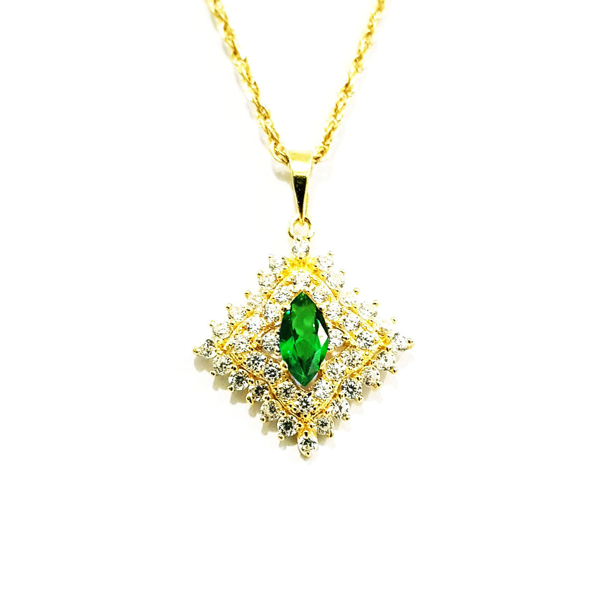 18K Pure Gold Green Stone Necklace