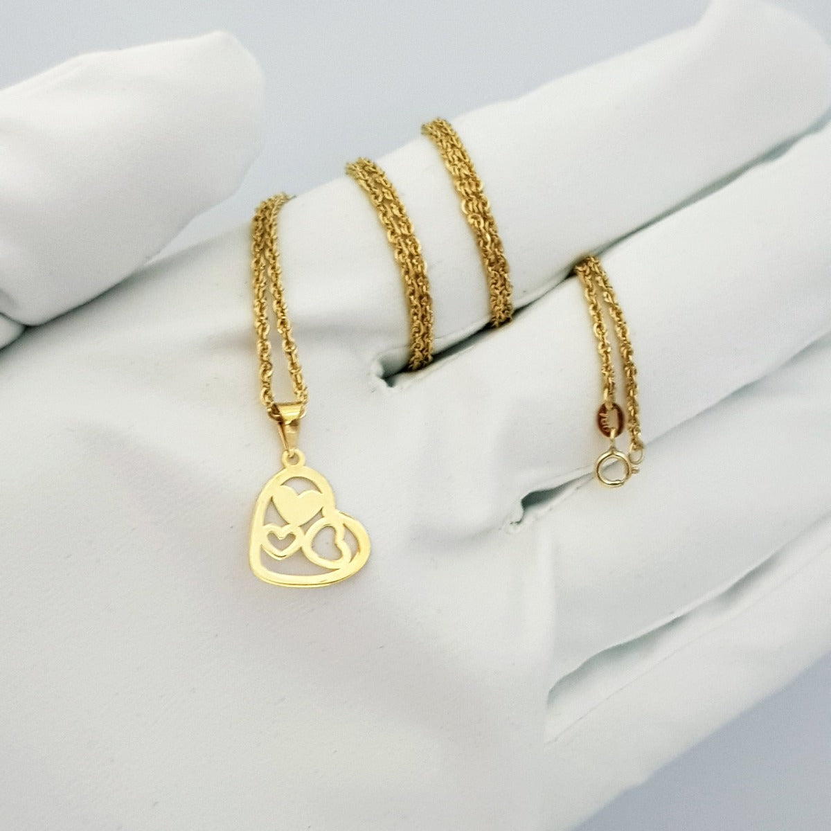 18K Pure Gold Quadruple Heart Design Necklace