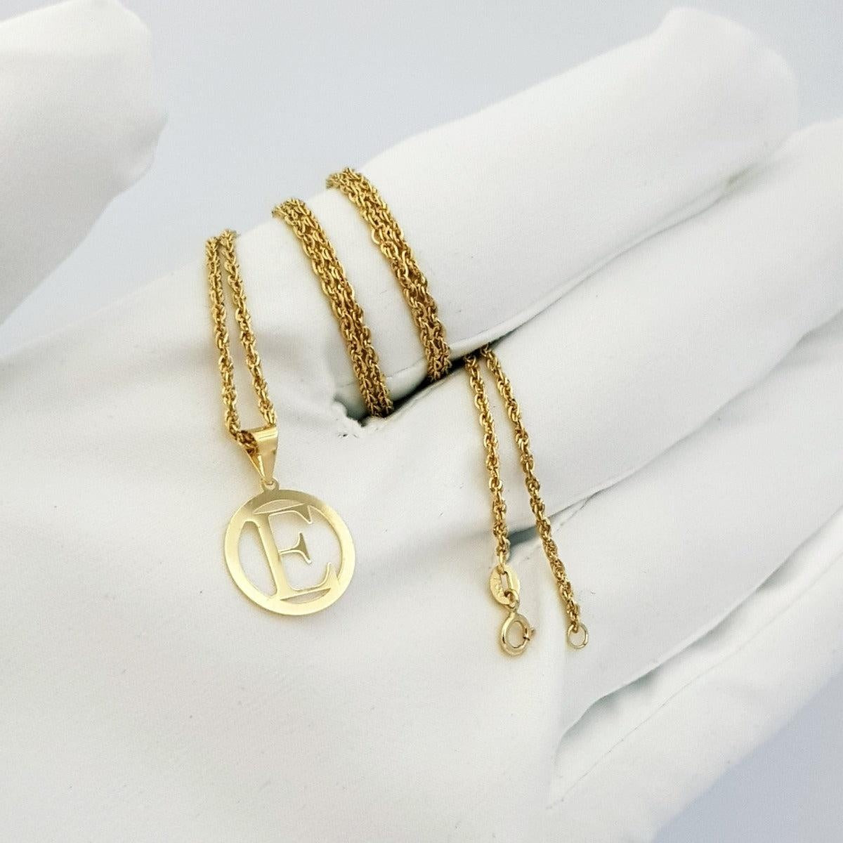 18K Pure Gold Letter E Design Necklace