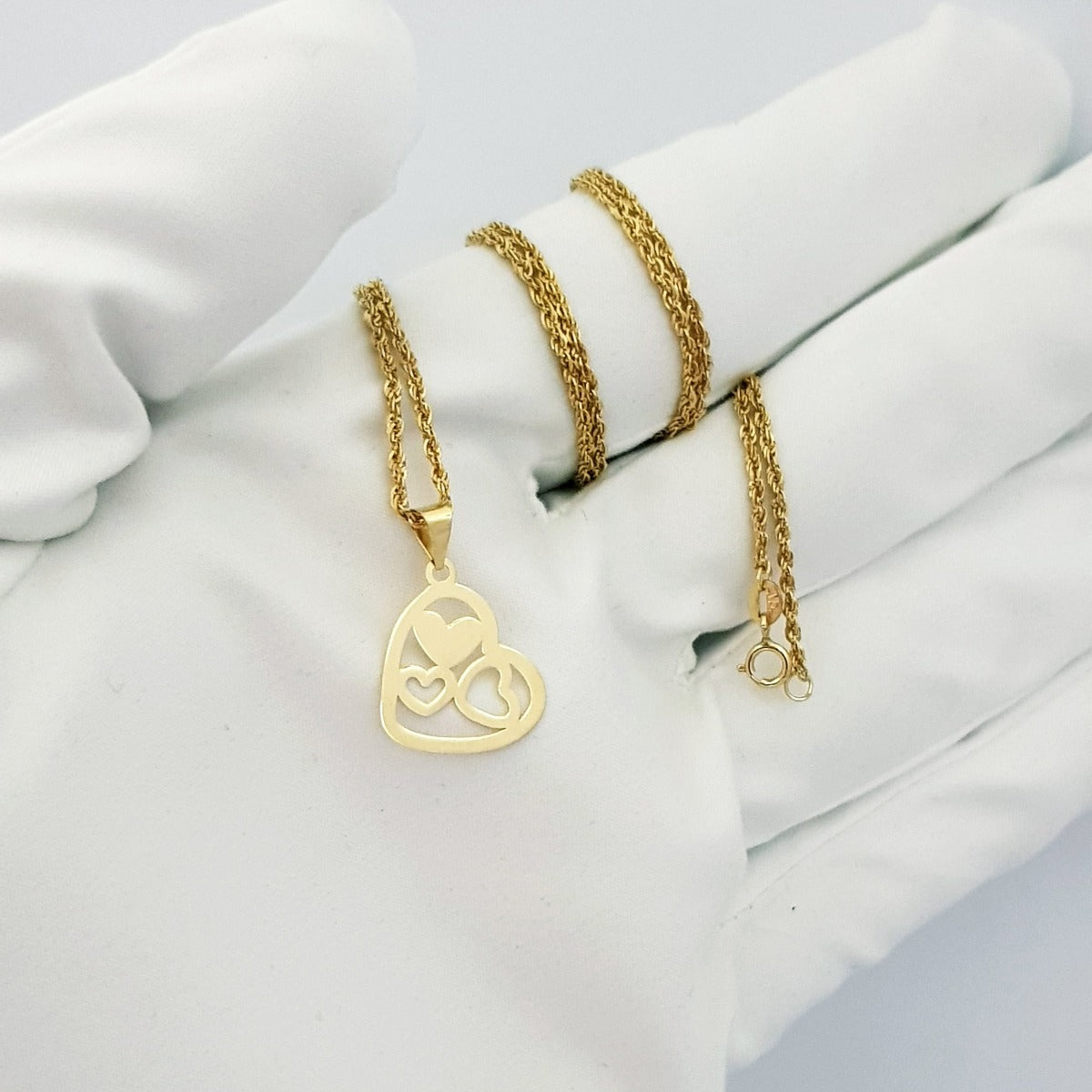 18K Pure Gold Multi Heart Necklace