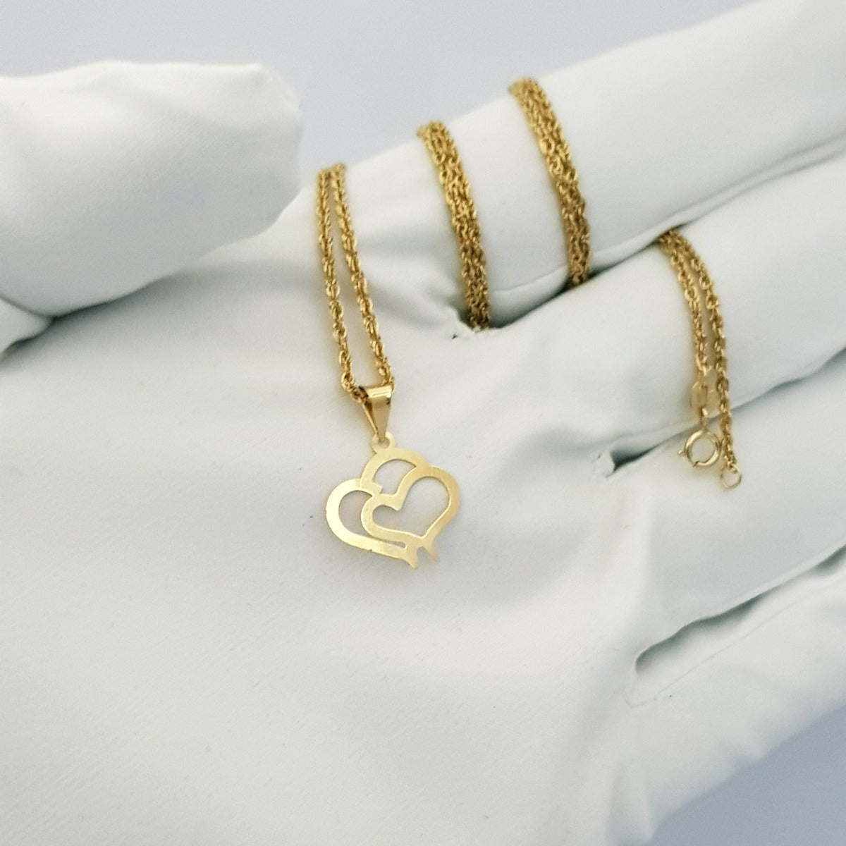 18K Pure Gold Double Heart Necklace