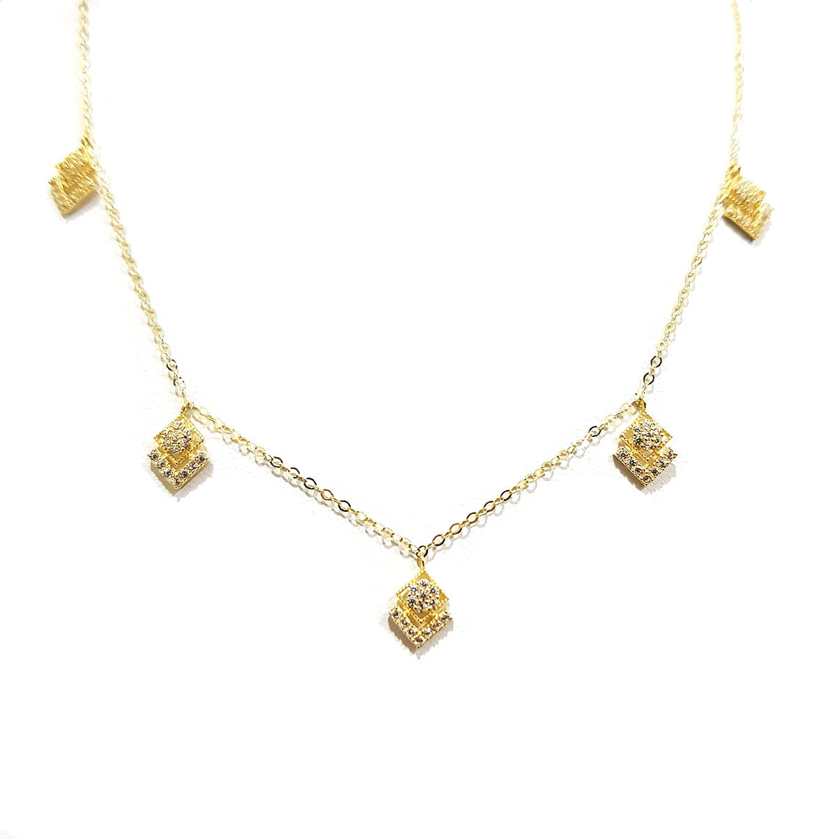 18K Pure Gold Diamond Design w/ Zircon Stone Necklace