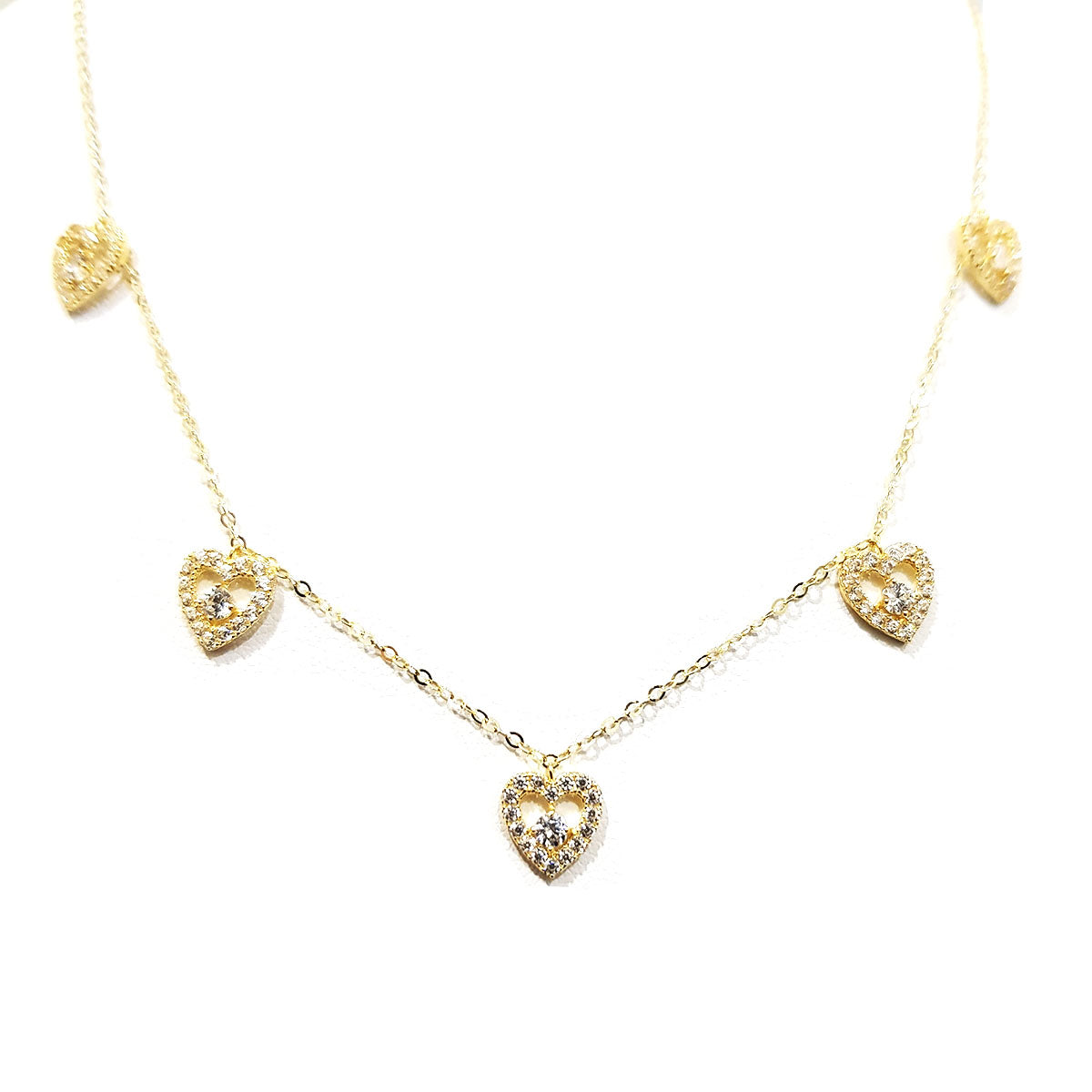 18K Pure Gold Heart Design w/ Zircon Stone Necklace