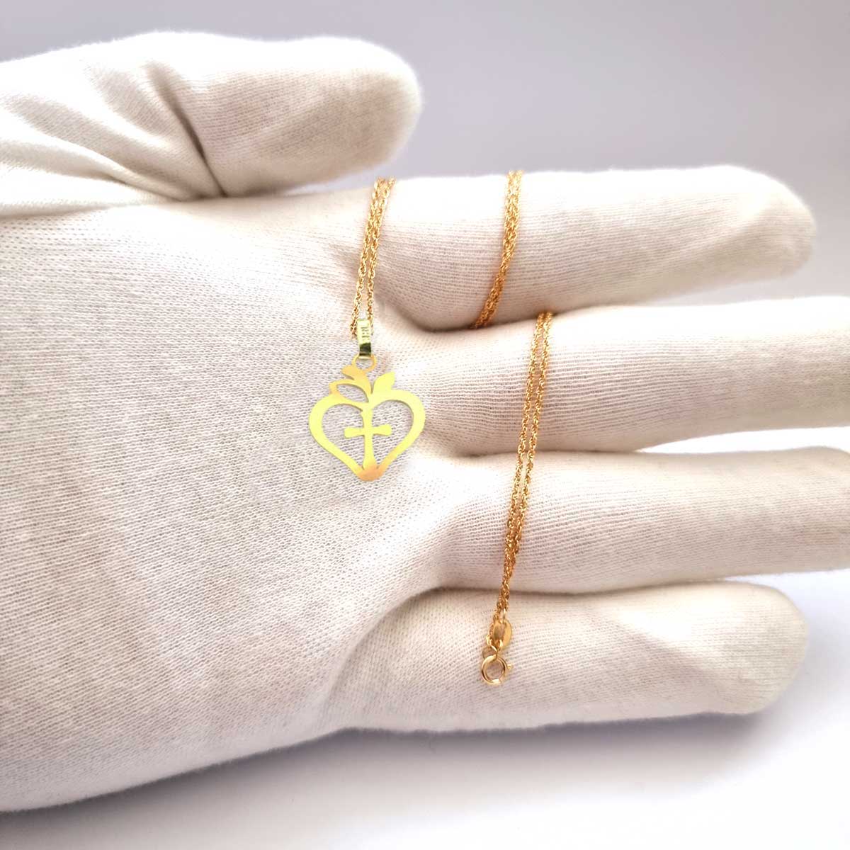 18K Pure Gold Cross Heart w/ Cross Design Necklace
