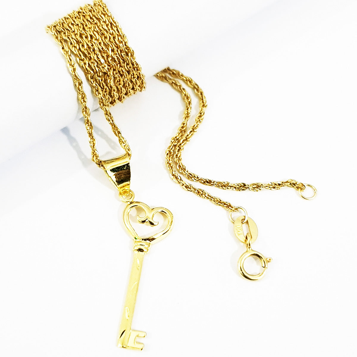 18K Pure Gold Key Heart Necklace