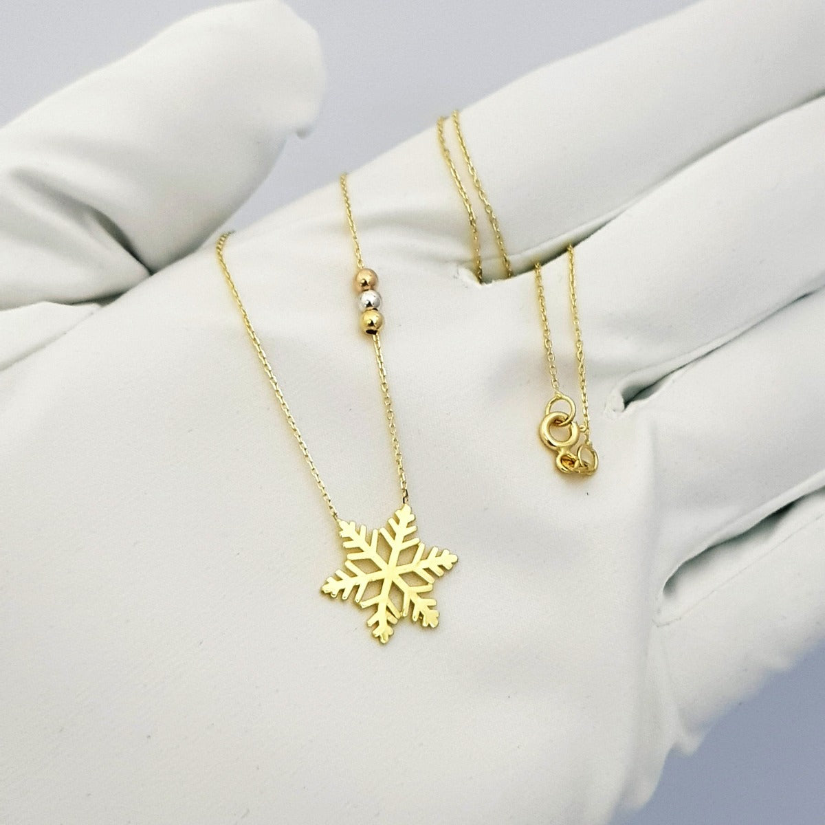 18K Pure Gold Snowflakes Necklace