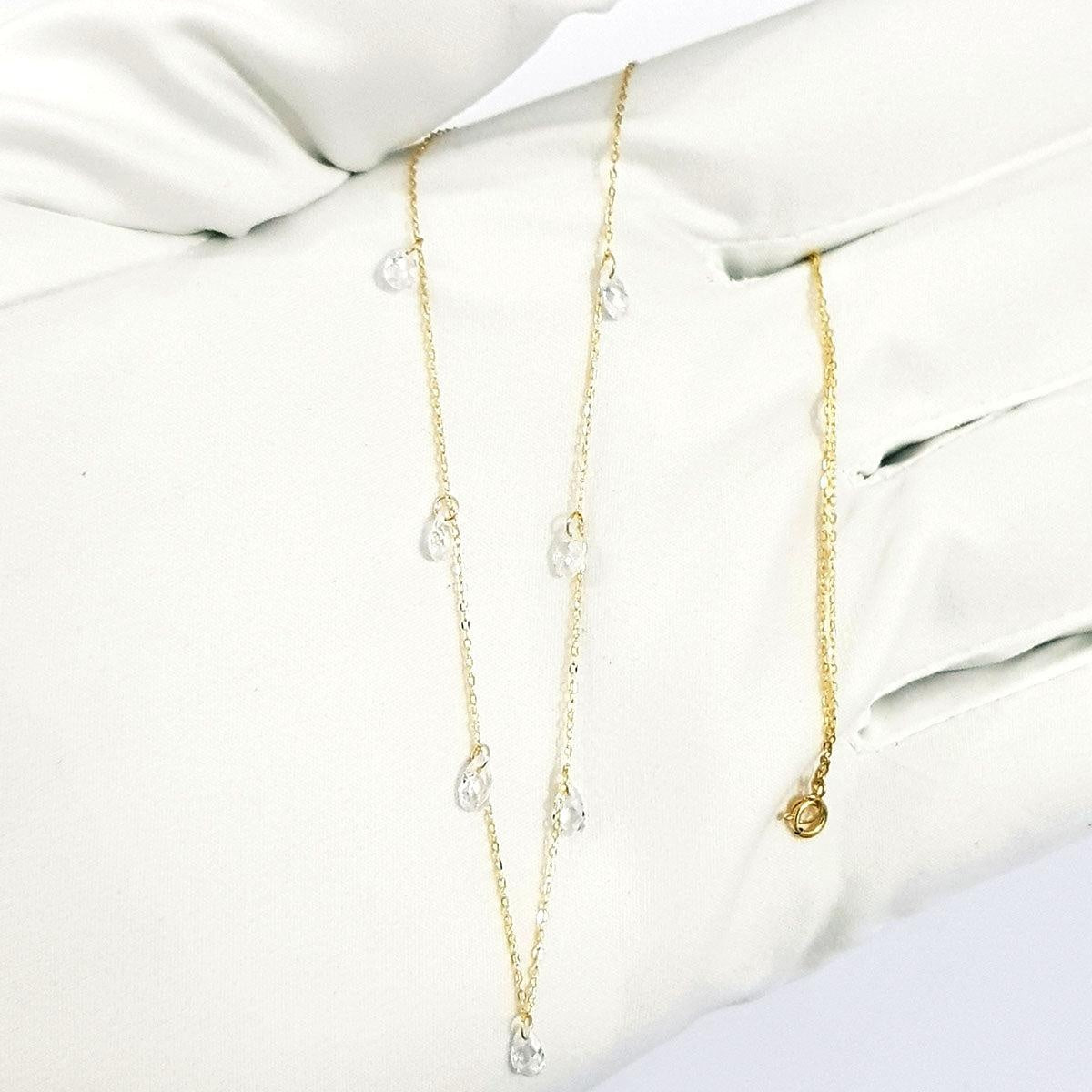 18K Pure Gold Hanging Stone Necklace