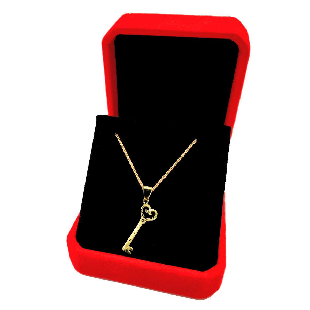 18K Pure Gold Heart Key Necklace