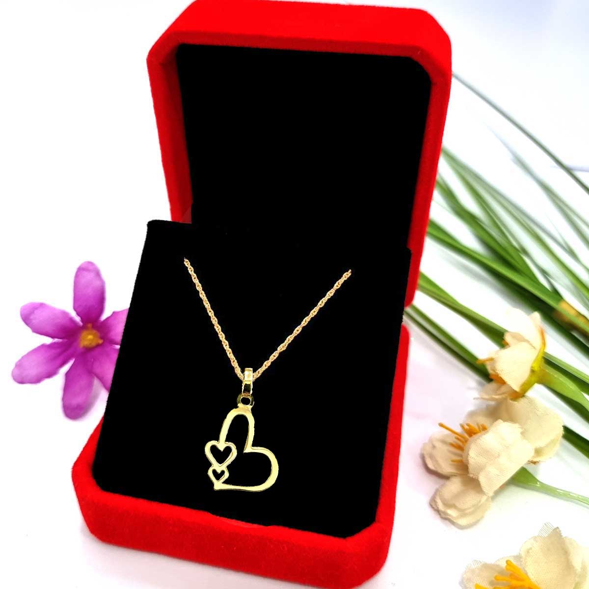 18K Pure Gold Triple Heart Design Necklace