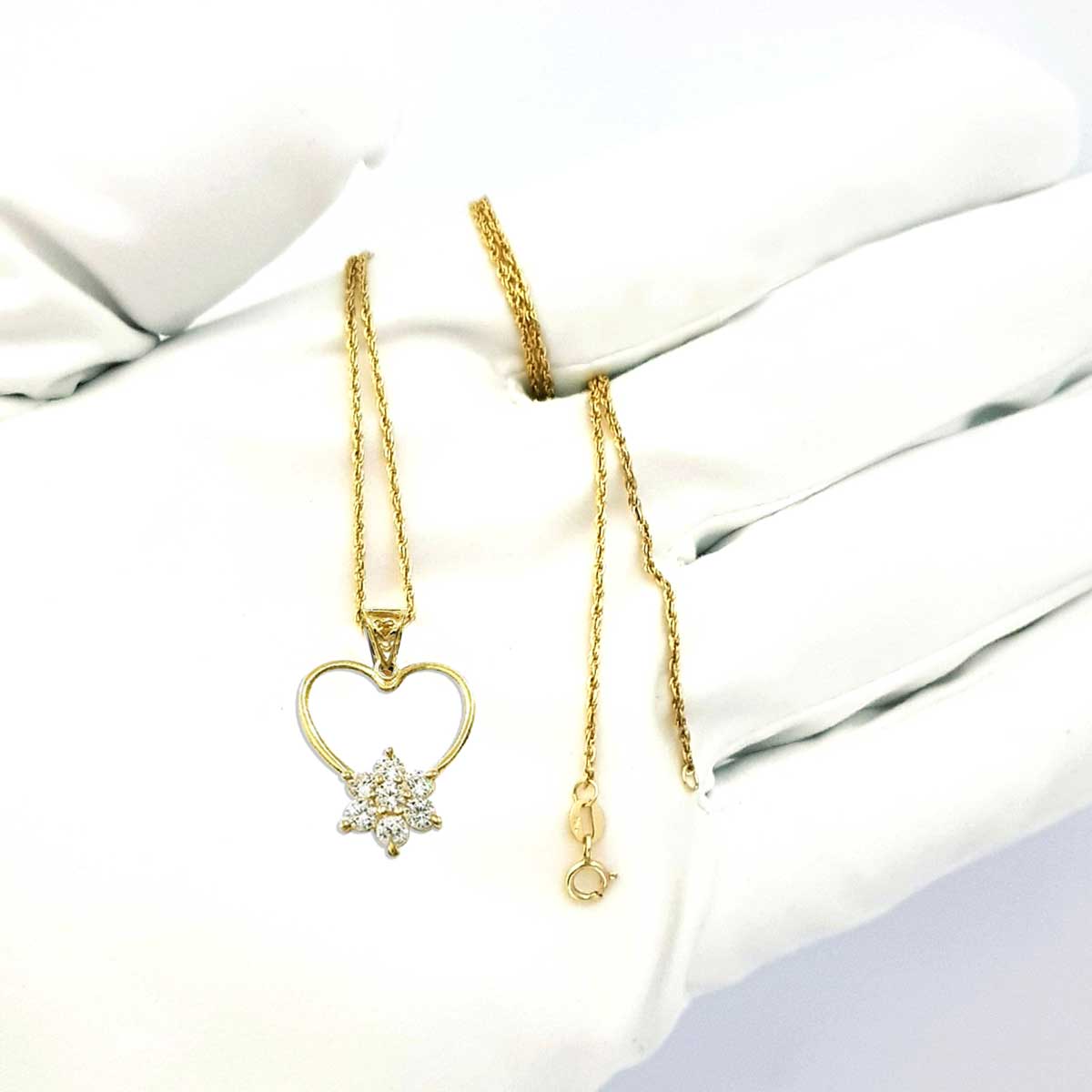 18K Pure Gold Heart w/ Zircon Stone Design Necklace